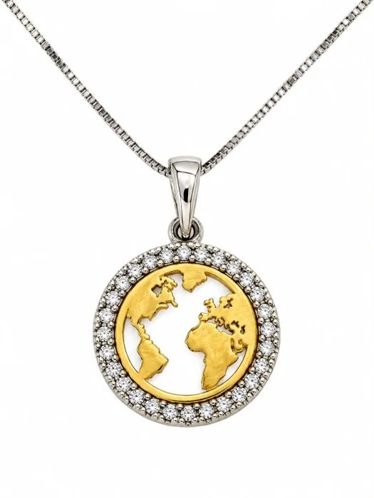 Necklace with pendant - 18 kt. White gold, Yellow gold - 0.35ct. tw. Diamond (Natural) - Made in Italy