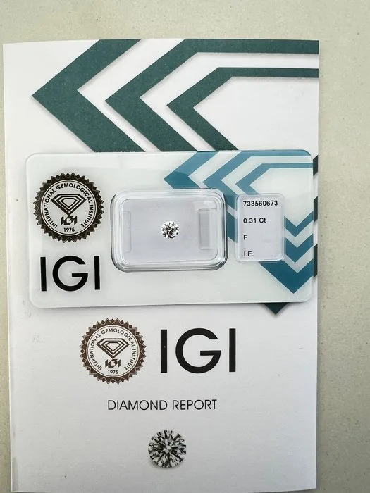 1 pcs Diamond (Natural) - 0.31 ct - Round - F - IF - International Gemological Institute (IGI)