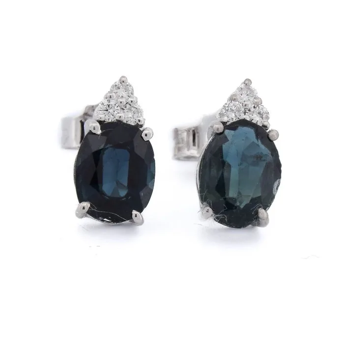 Earrings - 18 kt. White gold - 1.26ct. tw. Sapphire - Diamond