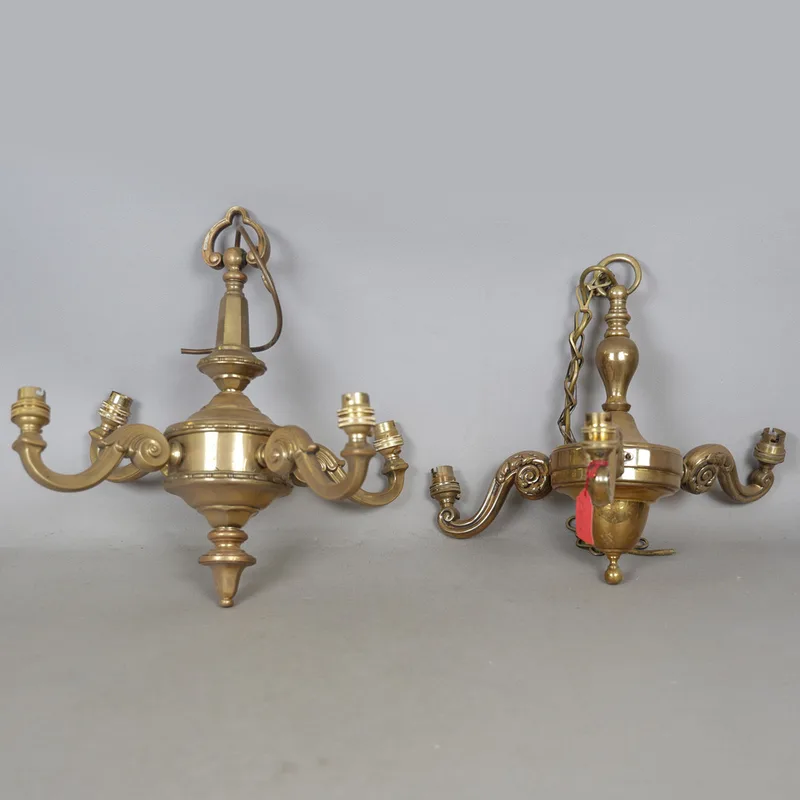 A 20th Century Brass Four Branch Light Fitting, Together with Another Three Branch Fitting (2)