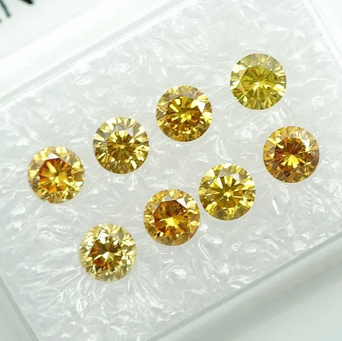 8 pcs Diamond (Natural coloured) - 1.08 ct - Round - Fancy vivid Yellowish Orange - SI1 - Gem Report Antwerp (GRA)