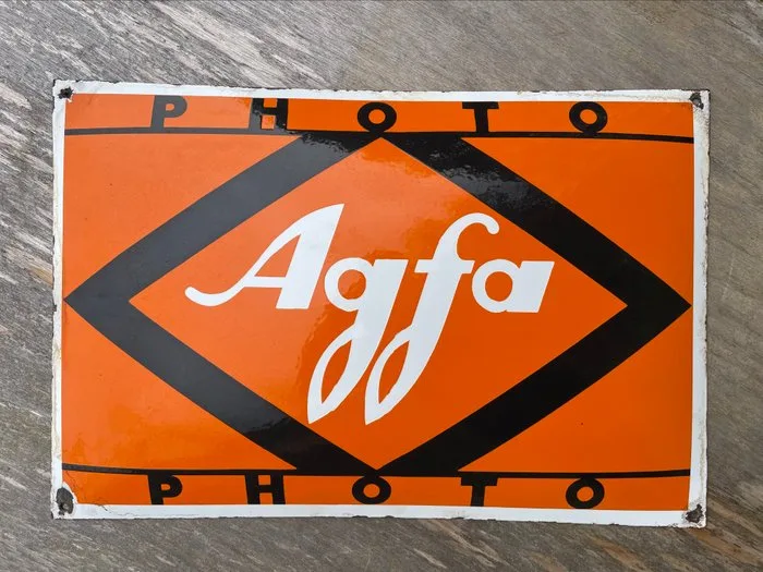 AGFA - Enamel sign - Agfa enamel sign, 60 cm, photo advertising sign, enamel, photo studio, retro decor, camera - Enamel, Steel