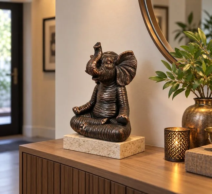 Statue, olifant in gouden chrome kleur - 32 cm - Ceramic