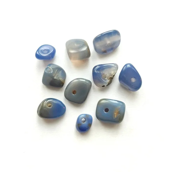 Silk Road, Central Asian Blue Agate Very Rare XS Free Form Necklace Beads - 15 mm