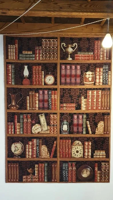 Exclusive tapestry. Retro Bookshelf woven texture - 190x140 cm - Antique design - Tapestry - 190 cm - 140 cm