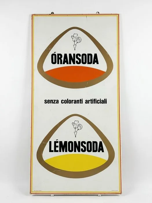 Rare Vintage Advertising Sign in Metal / Tin Oransoda & Lemonsoda – Ars Nova Milan - Sign - Metal
