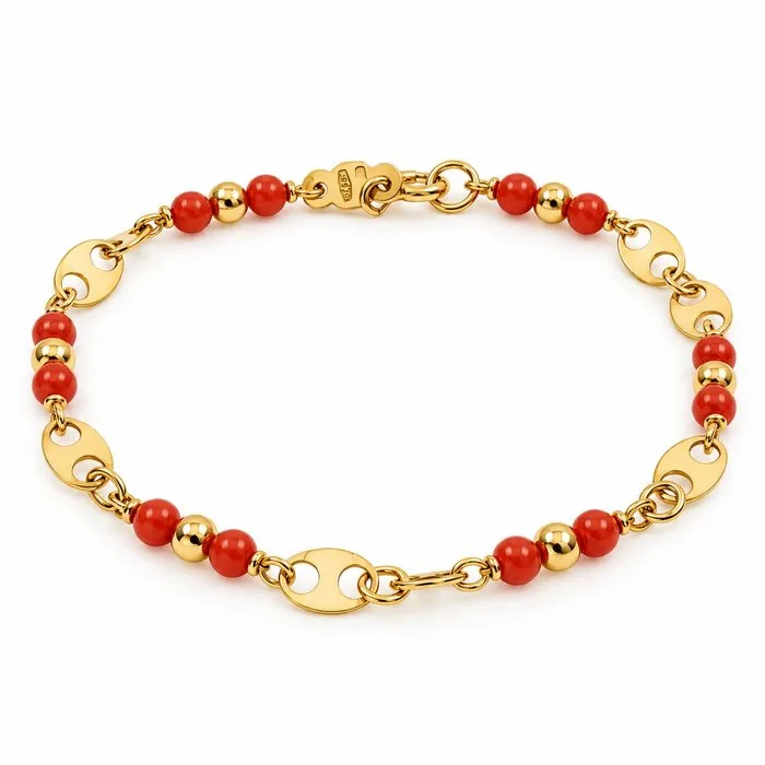 Bracelet - 18 kt. Yellow gold Coral - Made in Italy - Handmade