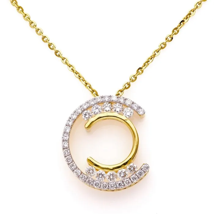 Necklace with pendant - 18 kt. Yellow gold - 0.83ct. tw. Diamond (Natural) - Open Circle Pendant