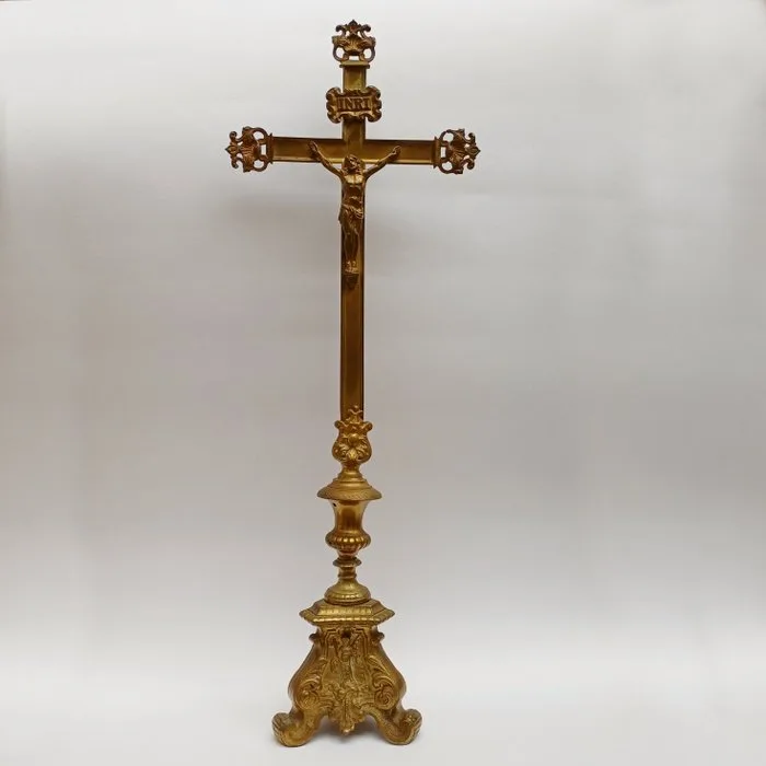 Antique Cross - Cast brass - 1850-1900 - Brass altar cross - 68 cm