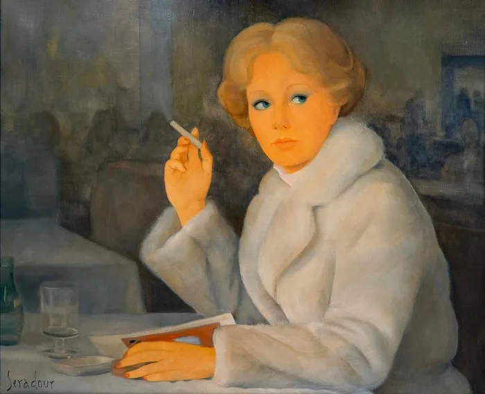 Guy Seradour (1922-2007) - La Coupole - Parisienne au Manteau Blanc