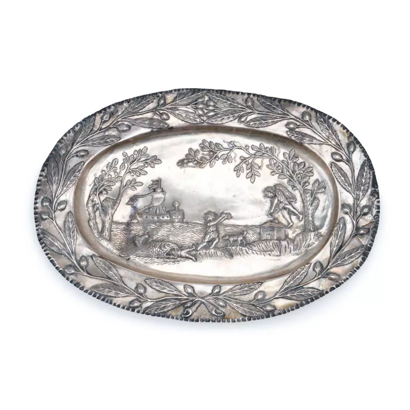 Judaica: A German Silver 'Pidyon Ha-Ben ' Serving Plate Or Tray Augsburg, early 19th Century, of oval form