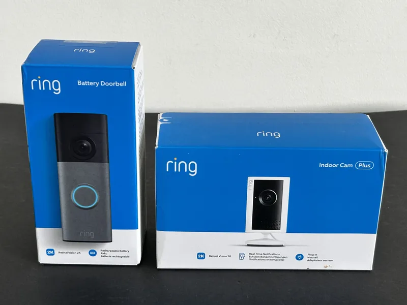 A new and boxed 'Ring' Indoor camera and a 'Ring' battery doorbell (both boxes sealed)