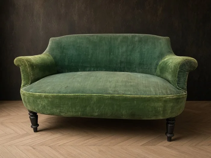 Sofa - An authentic 19th-Century Napoléon III Green Velvet Settee - Velvet