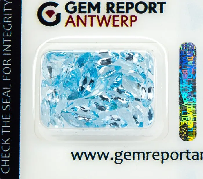 44 pcs Aquamarine - 8.42 ct - Gem Report Antwerp (GRA) - Light Blue