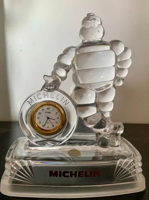 Crystal Desk Clock - Michelin - Ultra-Rare Vintage Michelin Crystal Clock – Complete with Box – Collector’s Dream!