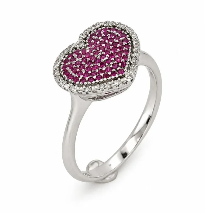 Ring - 18 kt. White gold - 0.73ct. tw. Ruby - Diamond - Made in Italy - Handmade
