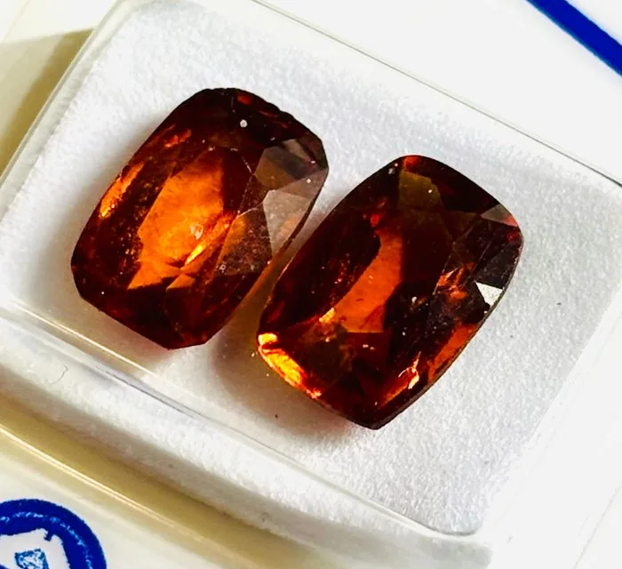 2 pcs Orange Hessonite - 6.70 ct - Antwerp Laboratory for Gemstone Testing (ALGT)