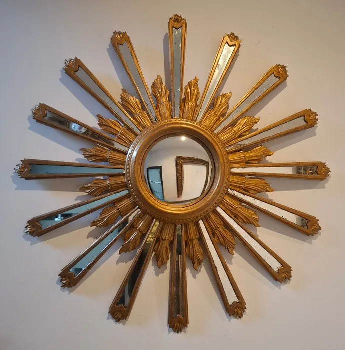 Wall mirror- XXL 85cm convex - Wood - Sun Mirror 1962