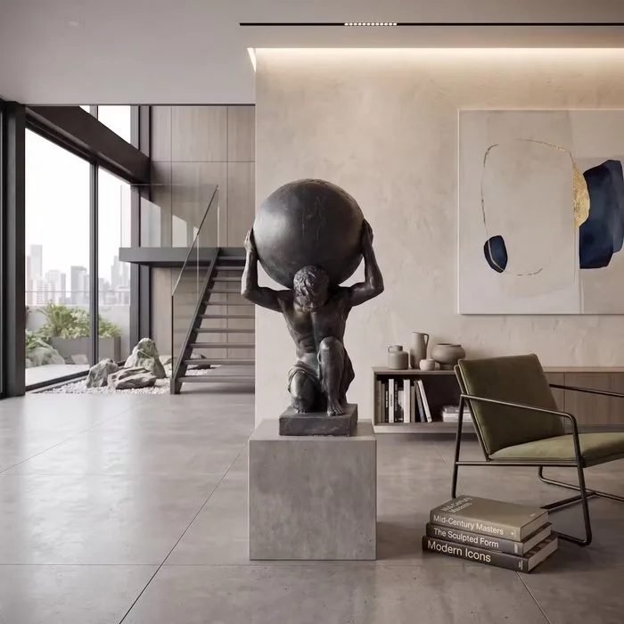 Statue, XL sculptuur. Atlas 69 cm / 9 kg - 69 cm - MGO