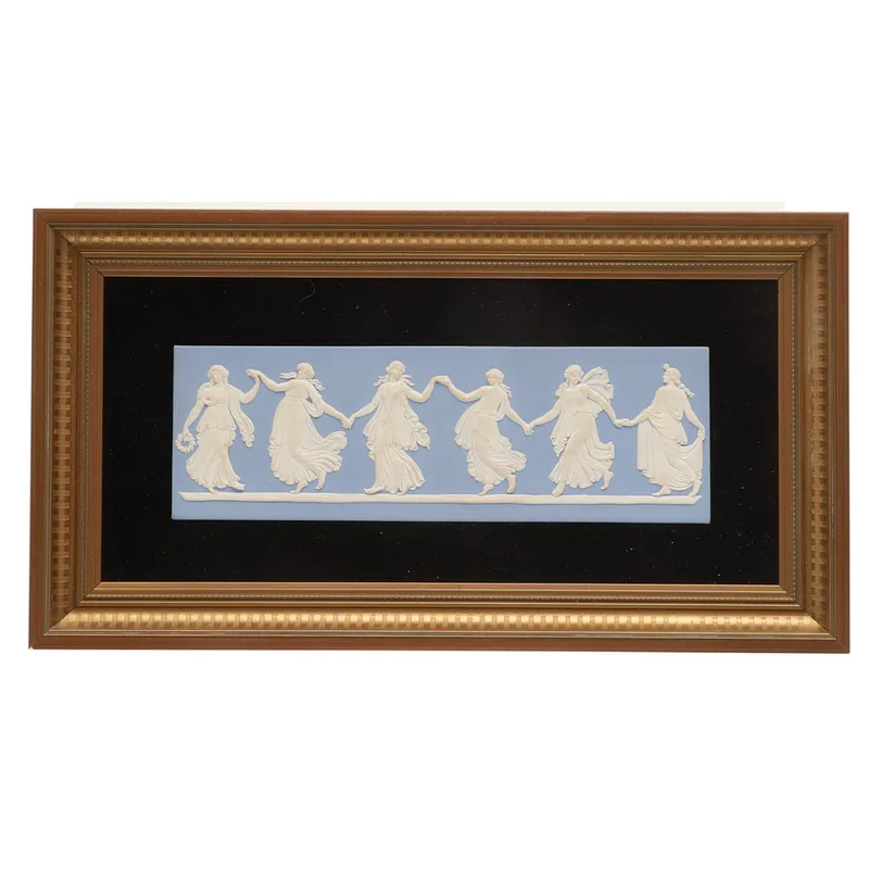 A Late Twentieth Century Framed Wedgwood Pale Blue Jasperware Plaque - Dancing Hours