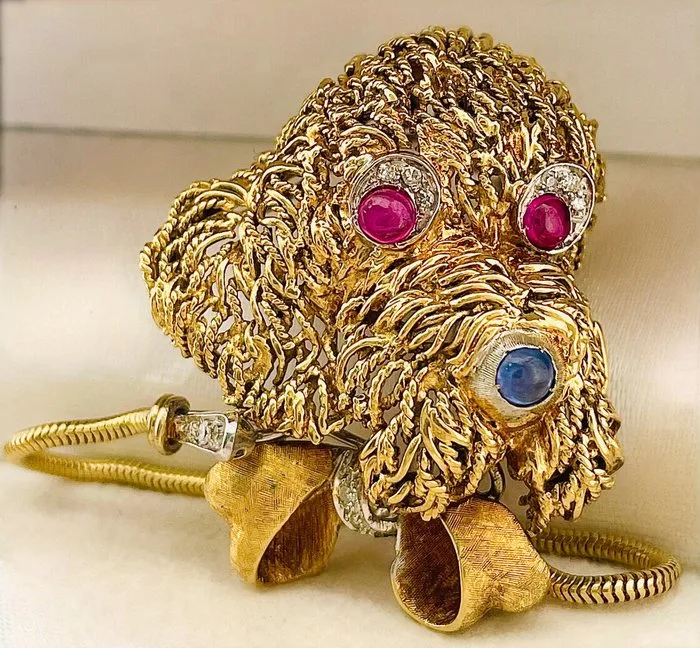 Brooch - 18 kt. Yellow gold, White gold Diamond (Natural) - Ruby