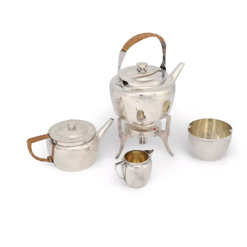 Christopher Dresser For Hukin & Heath A Victorian Silver Picnic Tea Service by Hukin & Heath, Birmingham and London 1881, comprising a teapot and cover