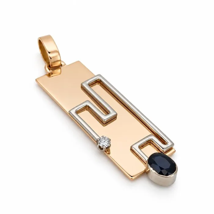 Pendant - 18 kt. Yellow gold - 0.75ct. tw. Sapphire - Diamond - Made in Italy - Handmade