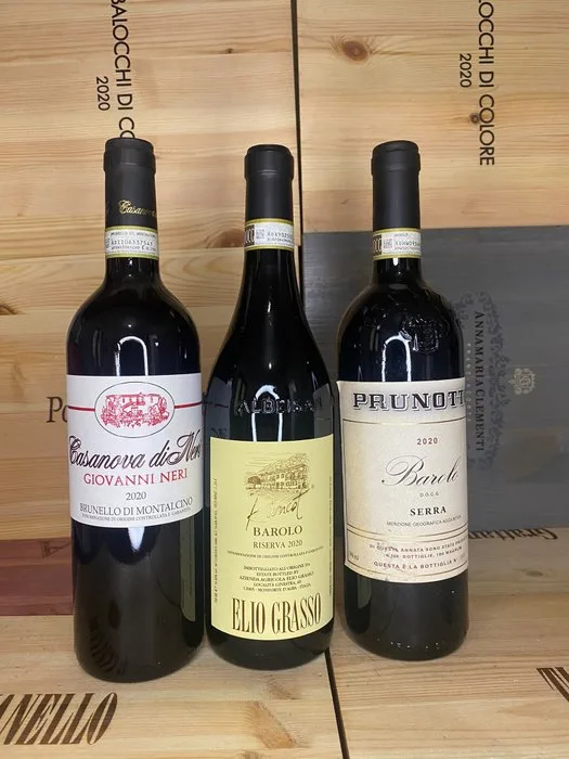 2020 Casanova di Neri Giovanni Neri, 2020 Elio Grasso Runcot Riserva, 2020 Prunotto Barolo - Brunello di Montalcino, Barolo Riserva, DOCG - 3 Bottles (0.75L)