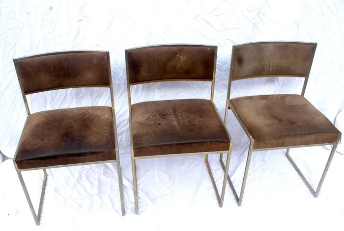 Mario Sabot - Willy Rizzo - Chair (3) - Suede - Set Willy Rizzo chairs