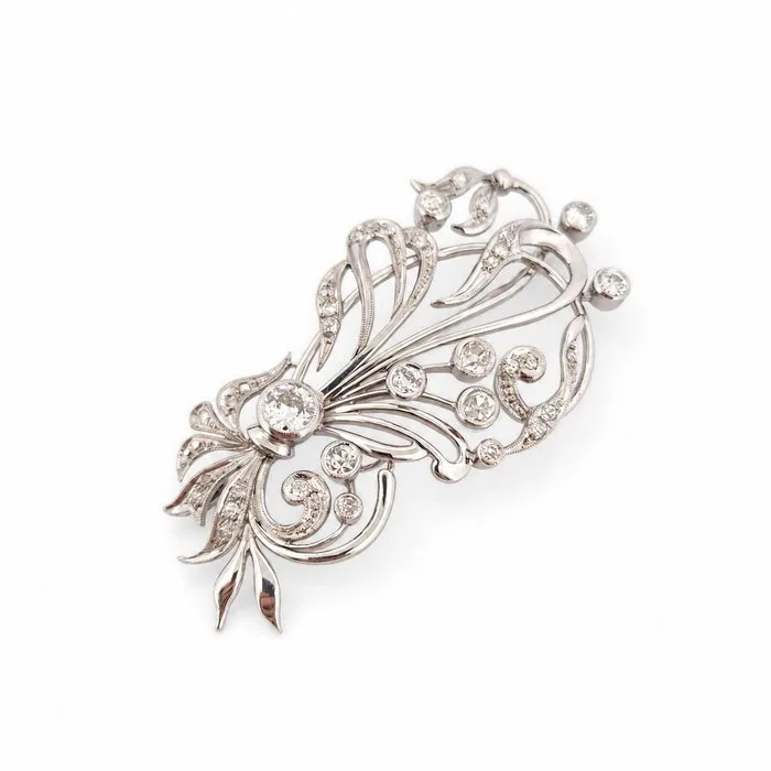 Brooch - 18 kt. White gold - 2.11ct. tw. Diamond (Natural) - Diamond
