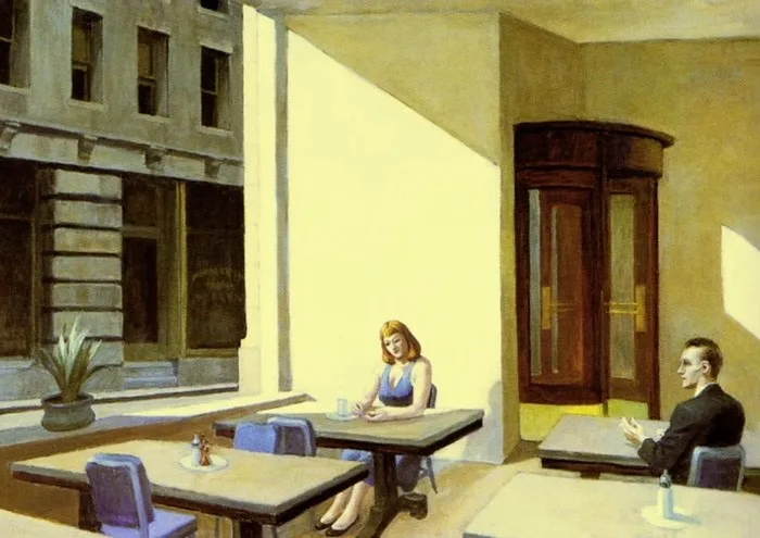 Edward Hopper - “Sunlight in a Cafeteria, 1958”. - 40 x 30 cm
