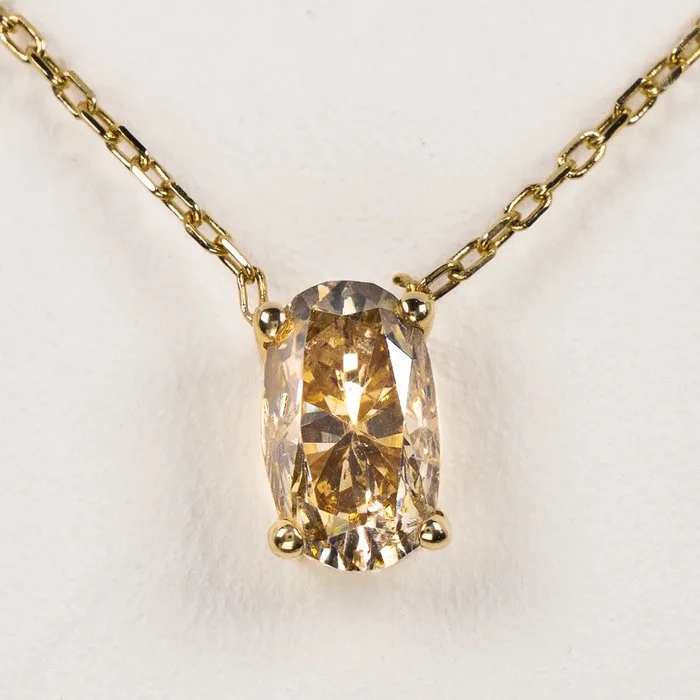 Necklace with pendant - 14 kt. Yellow gold - 1.21ct. tw. Diamond (Natural coloured) - GWLab