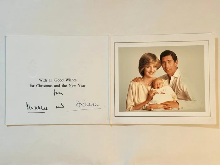 [King Charles III - era] - as Prince of Wales & Diana, Princess of Wales Signed Christmas Card - 1982