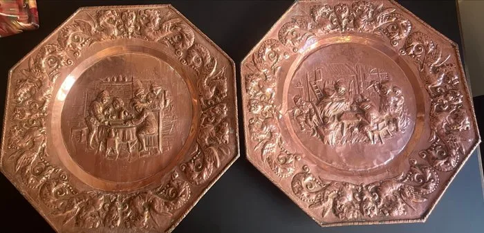 Relief, Baroque Tavern Scenes - 59 cm - Copper