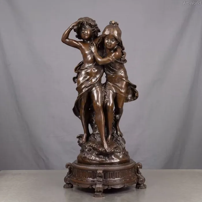 Statue, Exclusief sculptuur van een jongen en meisje 58 cm / 13.1 kg - 58 cm - Bronze