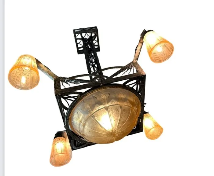 Muller Frères - Chandelier - Wrought iron - Art Deco chandelier