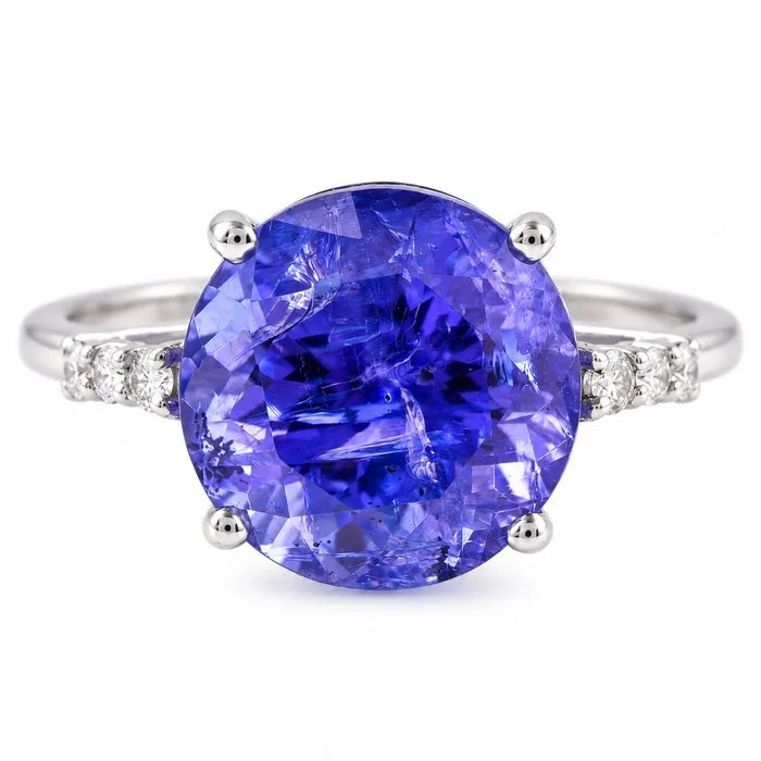 Ring - 14 kt. White gold - 5.20ct. tw. Tanzanite - Diamond