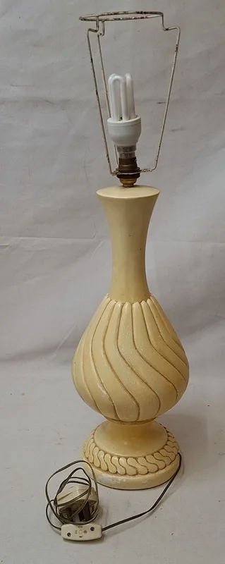 Heavy Wooden Lamp Base, cream painted, approx. 44cm H