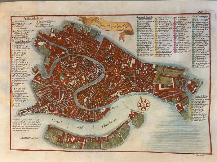 Italy - Venice; Johann (Joannes) Paszka; attivo a Praga nella metà del XVIII Secolo, ca. 1740-1770). - Plan von Venedig (Pianta di Venezia) - 1721-1750