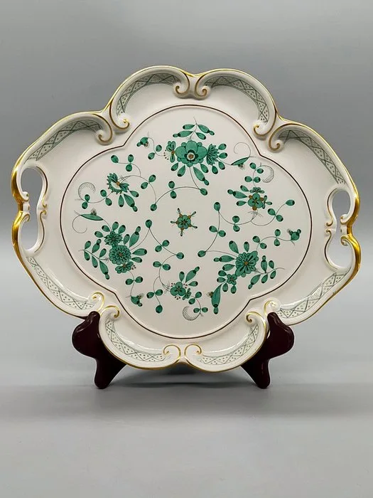 Meissen - Platter - Impact plate / impact bowl – Indian painting green - Porcelain