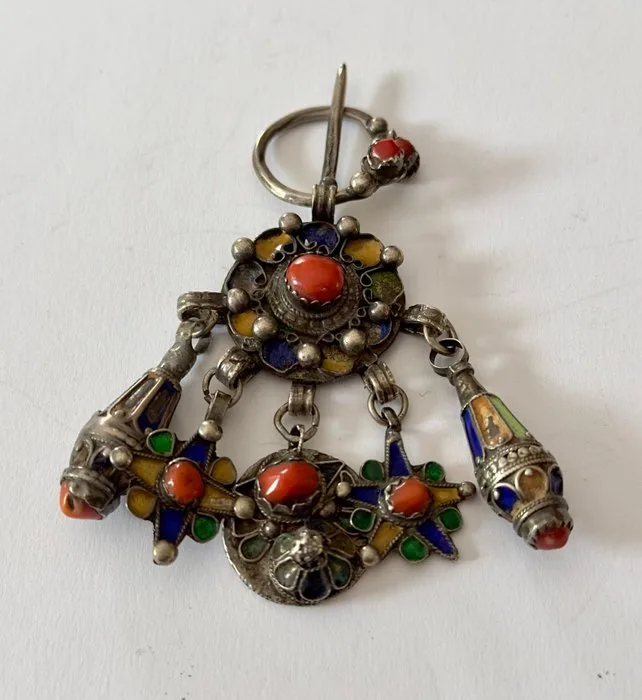 Coral - Silver - Fibula - Vintage Kabyle fibula
