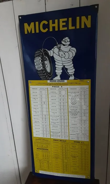 Enamel advertising sign from Michelin, which also serves as a tire pressure table - Advertising sign - Enamel