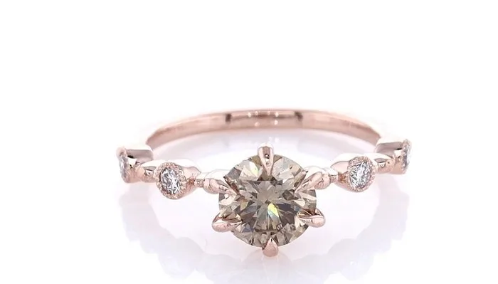 Ring - 14 kt. Rose gold - 0.99ct. tw. Brown Diamond (Natural coloured) - Diamond