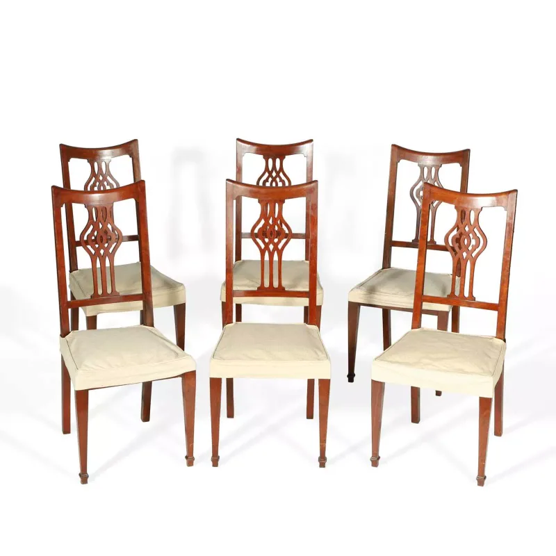 A Set Of Six Edwardian Mahogany Dining Chairs with the label of Morgan & Co, Cardiff, circa 1905