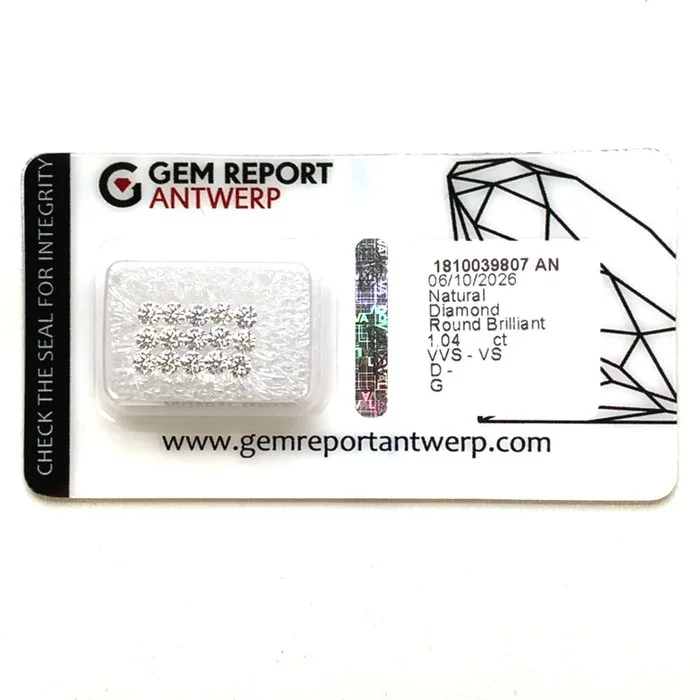 15 pcs Diamond (Natural) - 1.04 ct - Round - D (colourless), E, F, G - VVS2, VS2 - Gem Report Antwerp (GRA)