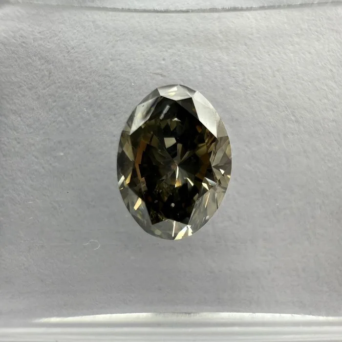 1 pcs Diamond (Natural coloured) - 1.02 ct - Oval - Fancy deep Grey, Greenish Yellow - VS2 - International Gemological Institute (IGI)