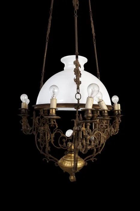 Hanging lamp - Brass, Glass - Lantern of the 1800s