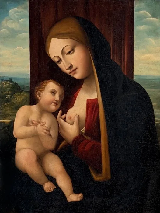 Bernardino De' Conti (1450-1525), Circle of - Madonna del Latte con Gesù Bambino