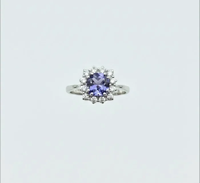 Ring - 18 kt. White gold - 1.71ct. tw. Tanzanite - Diamond