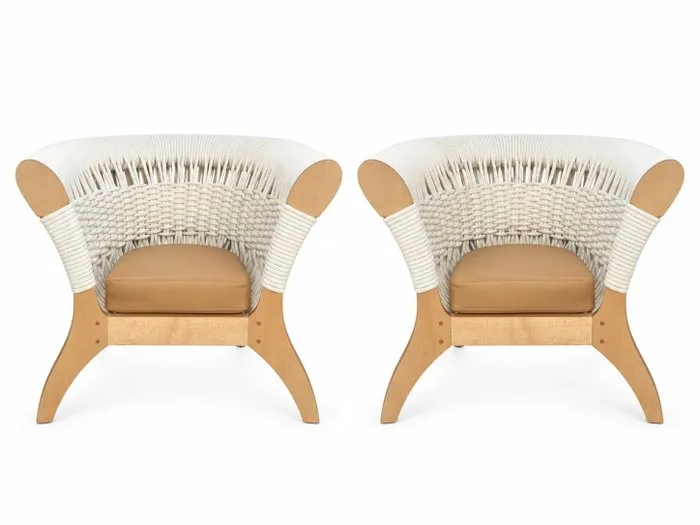 Driade - Rodolfo Dordoni - Armchair (2) - Arianna - Wood, rope, Leather